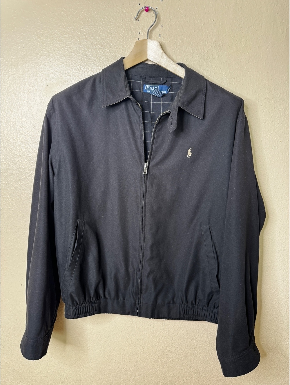 Vintage Polo Ralph Lauren Swing Herrington Jacket Mens Medium Black Plaid Lined